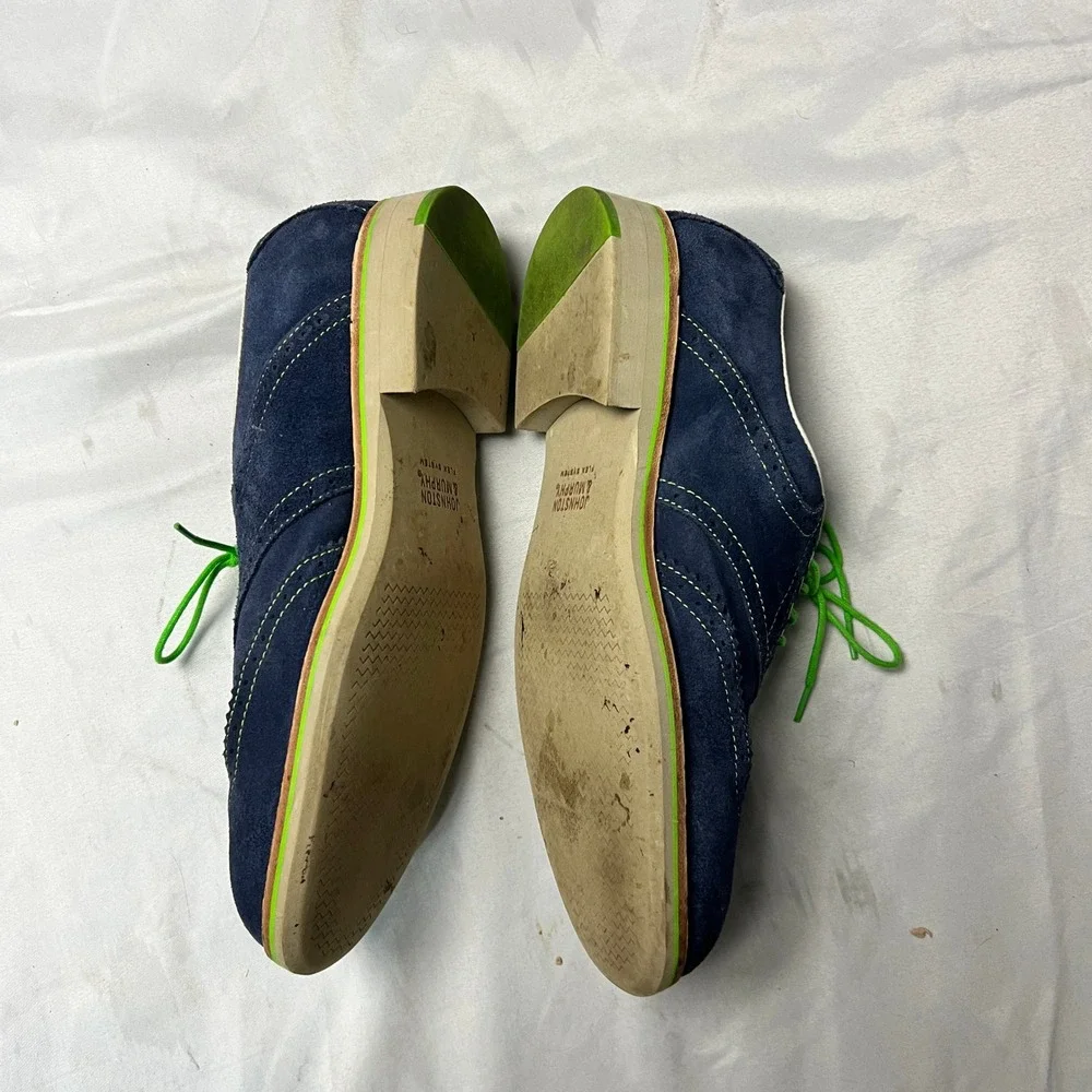 Johnston & Murphy Mens Wingtip Brogue‎ Suede Oxford Shoes Navy Green Laces 9M